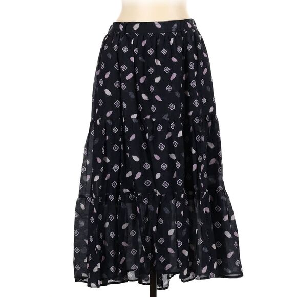 NEW Xirena Women's Iris Skirt Cotton Silk Mid Black Whimsey Pocket Skirt Large - Picture 2 of 11